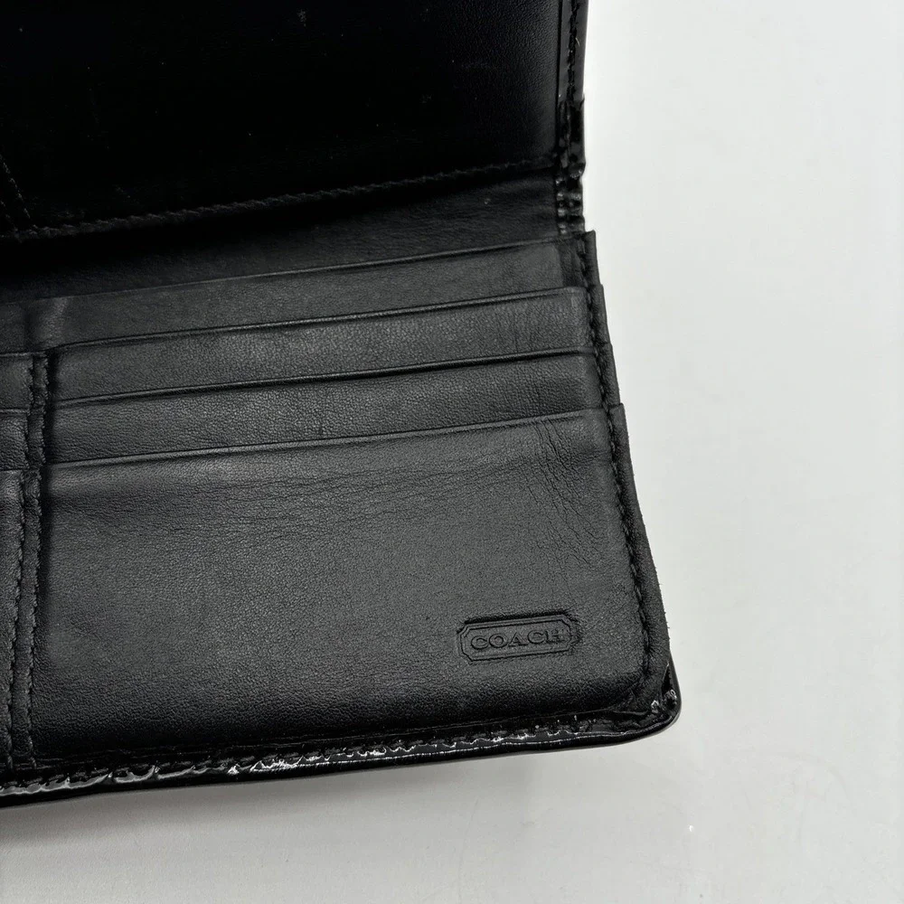 Coach‎ Black Patent Leather Signature C Embossed Turnlock Slim Long Wallet